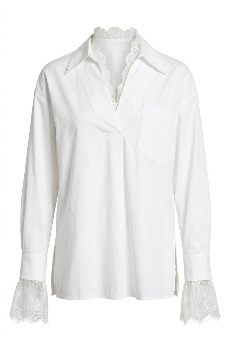 Modenaire Lace Trim Collared Blouse, Alternate, color, White