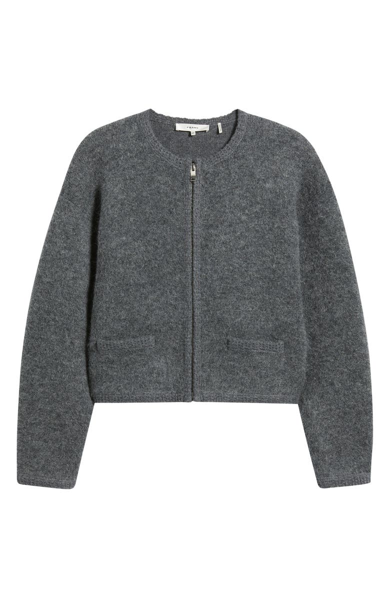 FRAME Lofty Crochet Detail Wool & Cashmere Zip Cardigan, Alternate, color, Dark Heather Grey