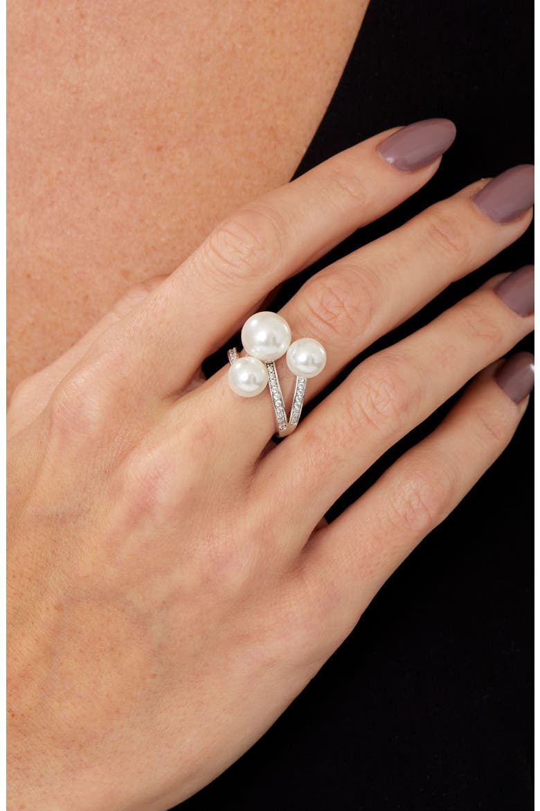 Imitation Pearl Multi Strand Ring, Alternate, color, WHITE