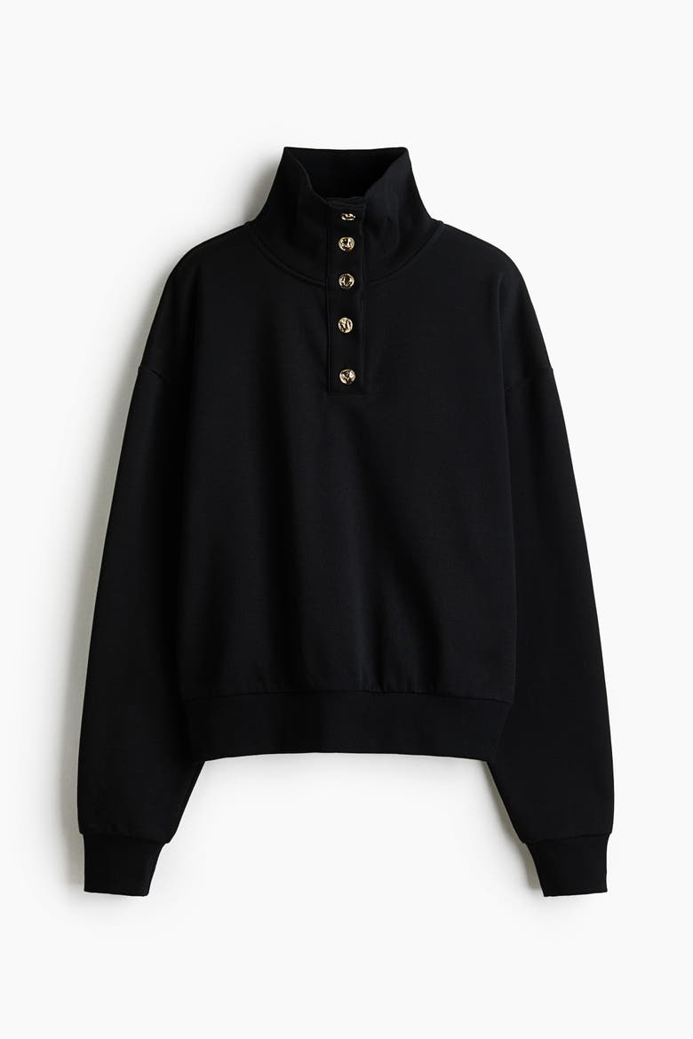 Button-top Sweatshirt, Main, color, Black