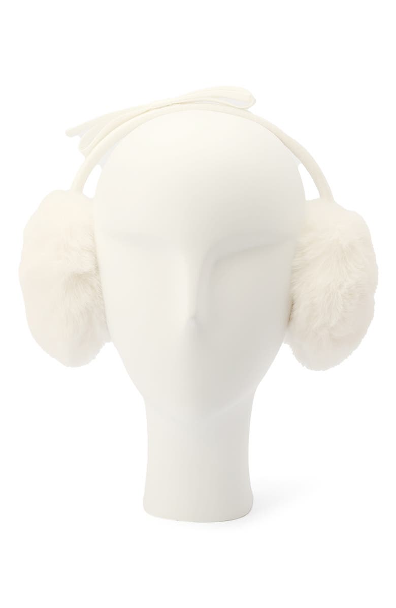 Kate Spade New York shoelace bow faux fur earmuffs, Alternate, color, French Cream