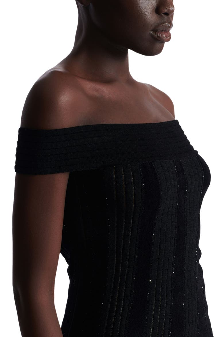 Off-the-shoulder glitter knit top, Alternate, color, black