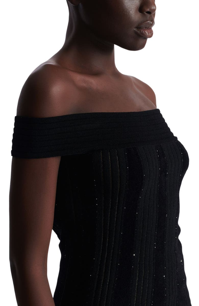 Balmain Off-the-shoulder glitter knit top, Alternate, color, Black