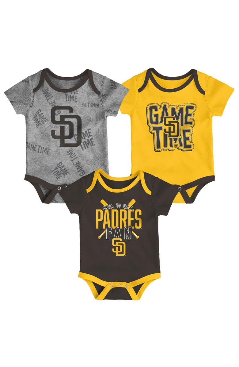 Outerstuff Newborn & Infant San Diego Padres Brown/Gold/Heathered Gray Game Time Three-Piece Bodysuit Set, Main, color, Brown
