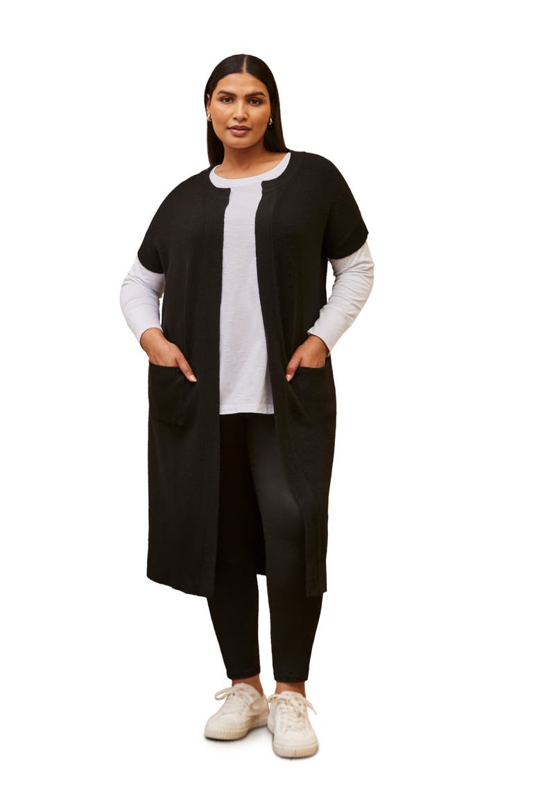 Ribbed Neck Longline Cardigan, Main, color, Black