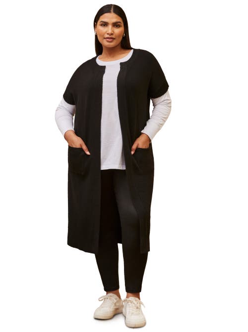 Live Unlimited Ribbed Neck Longline Cardigan In Black