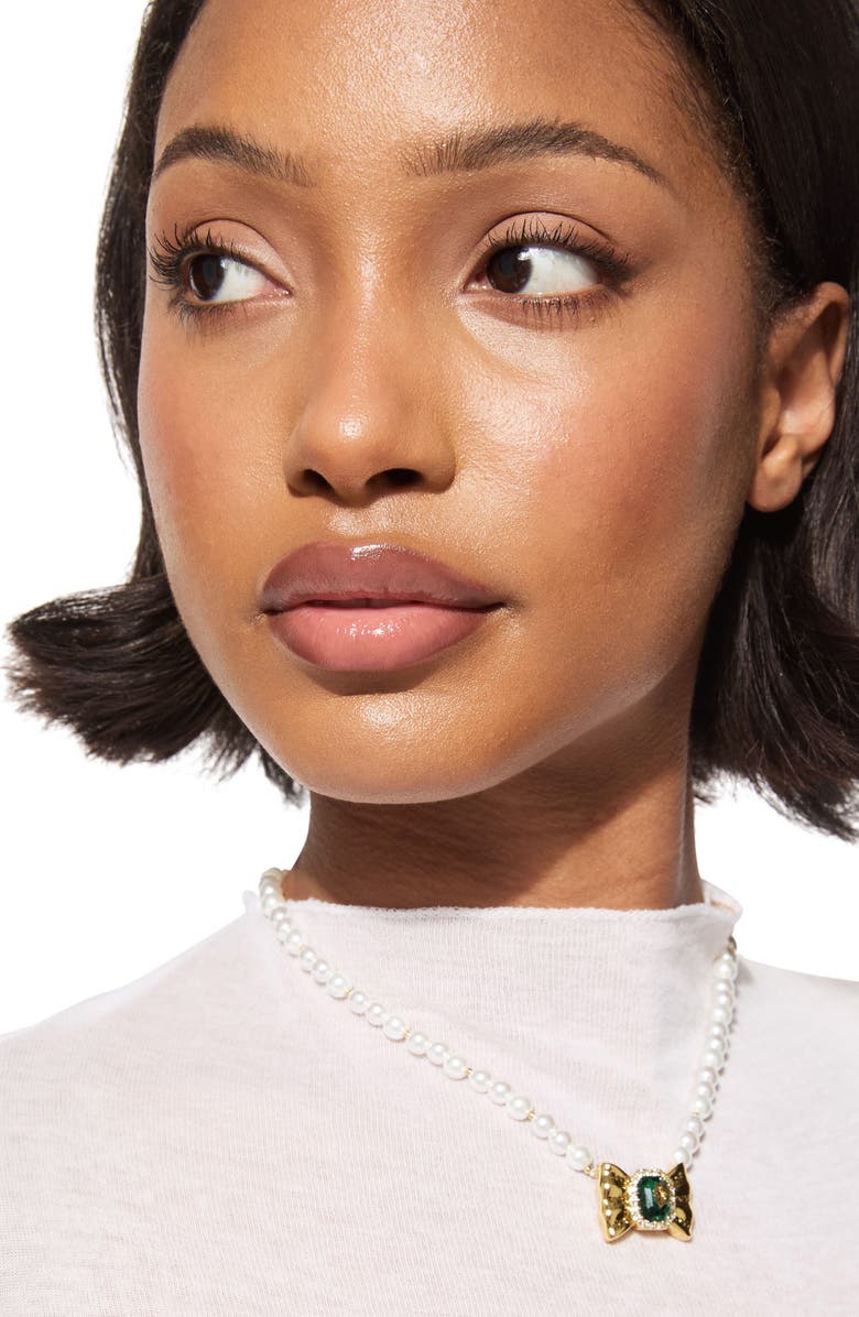 Kurt Geiger London Bow Pendant Necklace, Alternate, color, Gold/ Pearl