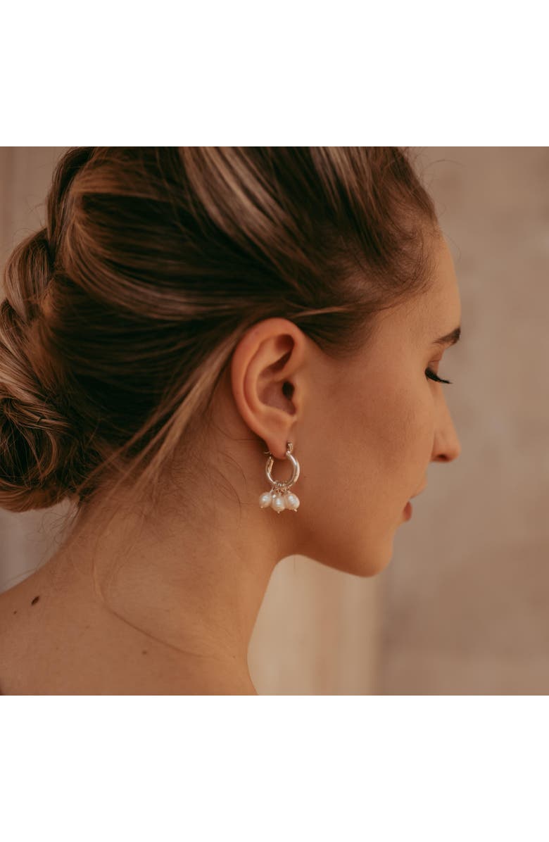 Freya Rose Silver Mini Hoops with Detachable Pearls, Alternate, color, Silver