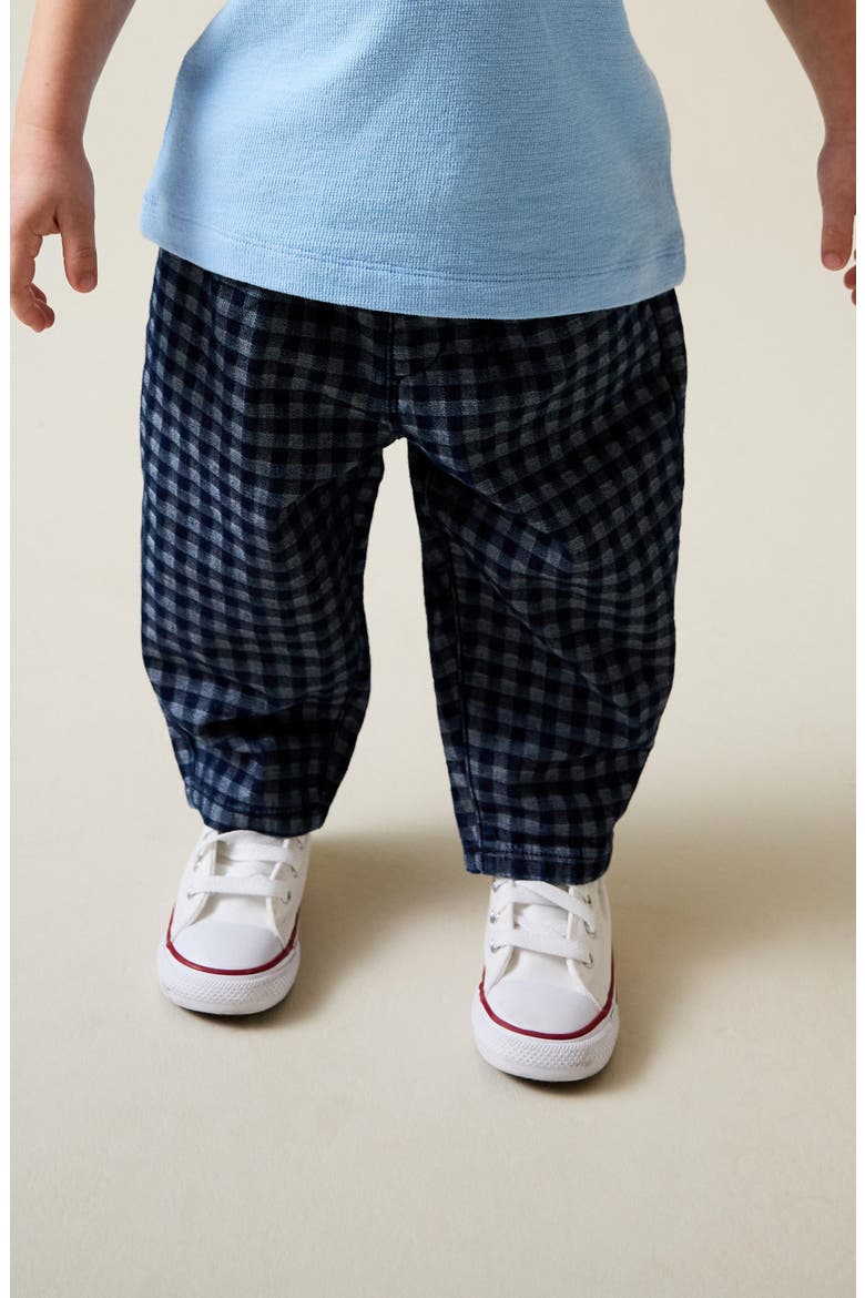 Kids' Checkerboard Print Barrel Leg Jeans, Alternate, color, BLUE
