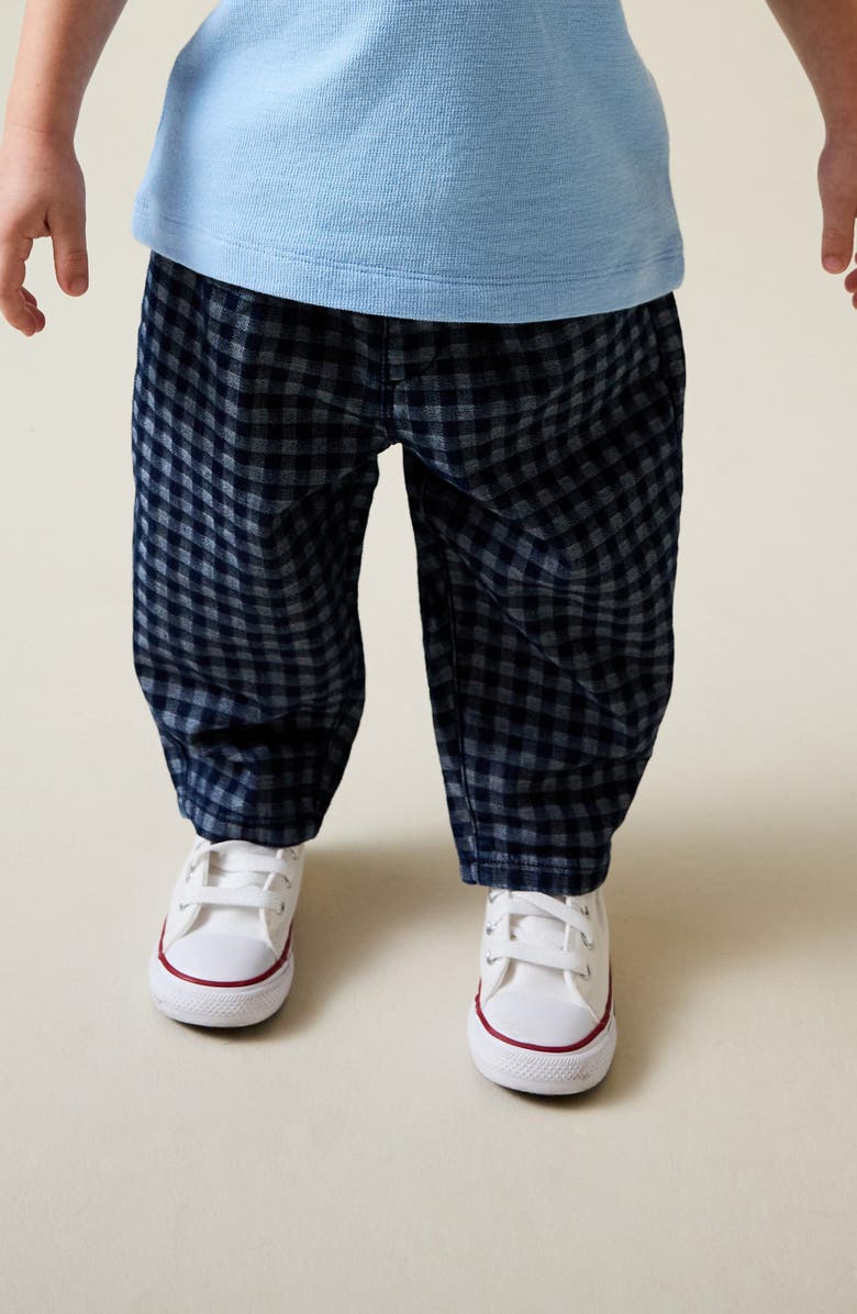 NEXT Kids' Checkerboard Print Barrel Leg Jeans, Alternate, color, Blue