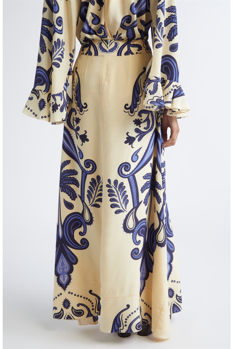 Everywhere Floral Paisley Silk Crêpe de Chine Maxi Skirt, Alternate, color, ECRU / NAVY