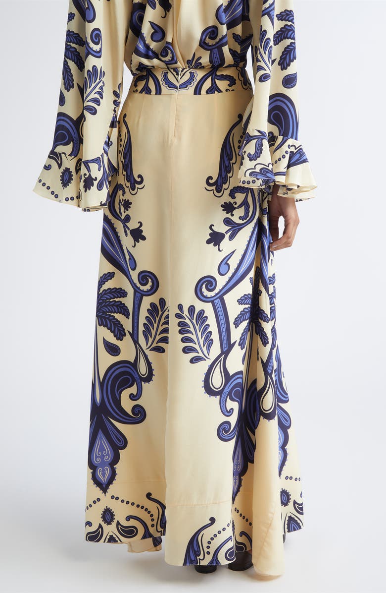 Johanna Ortiz Everywhere Floral Paisley Silk Crêpe de Chine Maxi Skirt, Alternate, color, Ecru / Navy