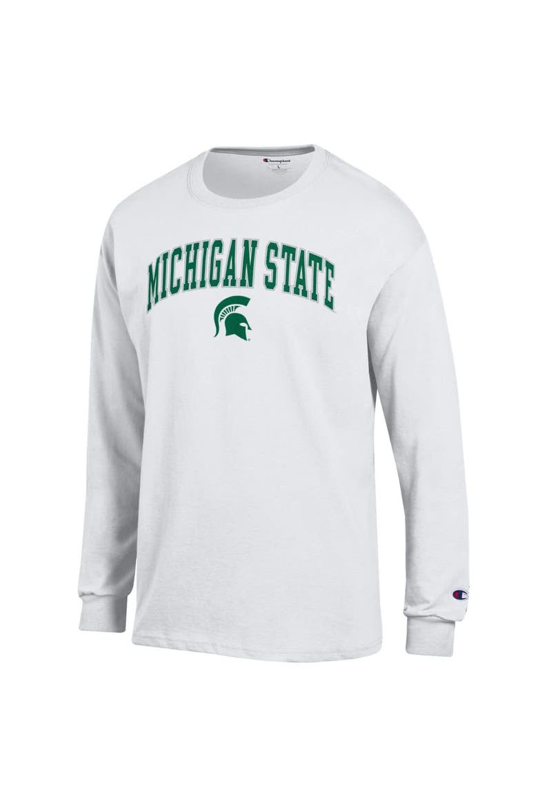 Men's Champion  White Michigan State Spartans Arch Over Logo Long Sleeve T-Shirt, Alternate, color, White