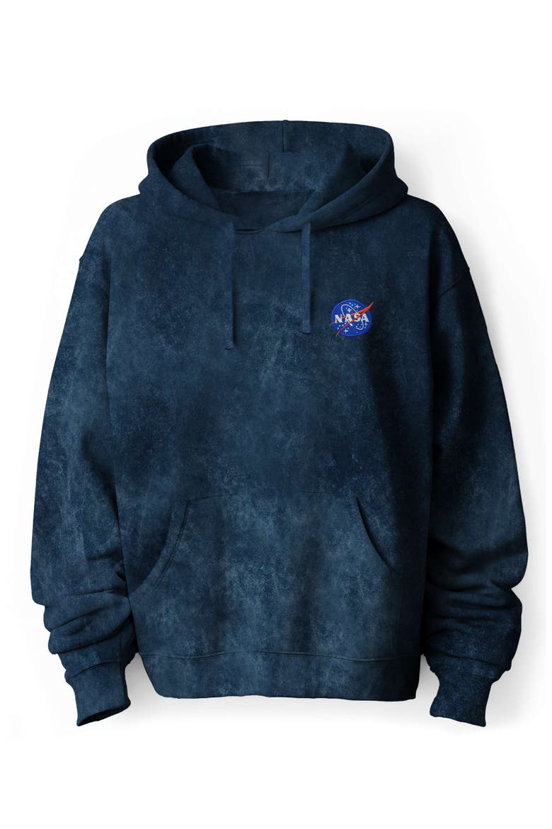 NASA Mineral Wash Hoodie Dalix NASA Embroidered Fleece Hoodie Mineral Wash Long Sleeve Sweatshirt Me, Main, color, Navy Blue