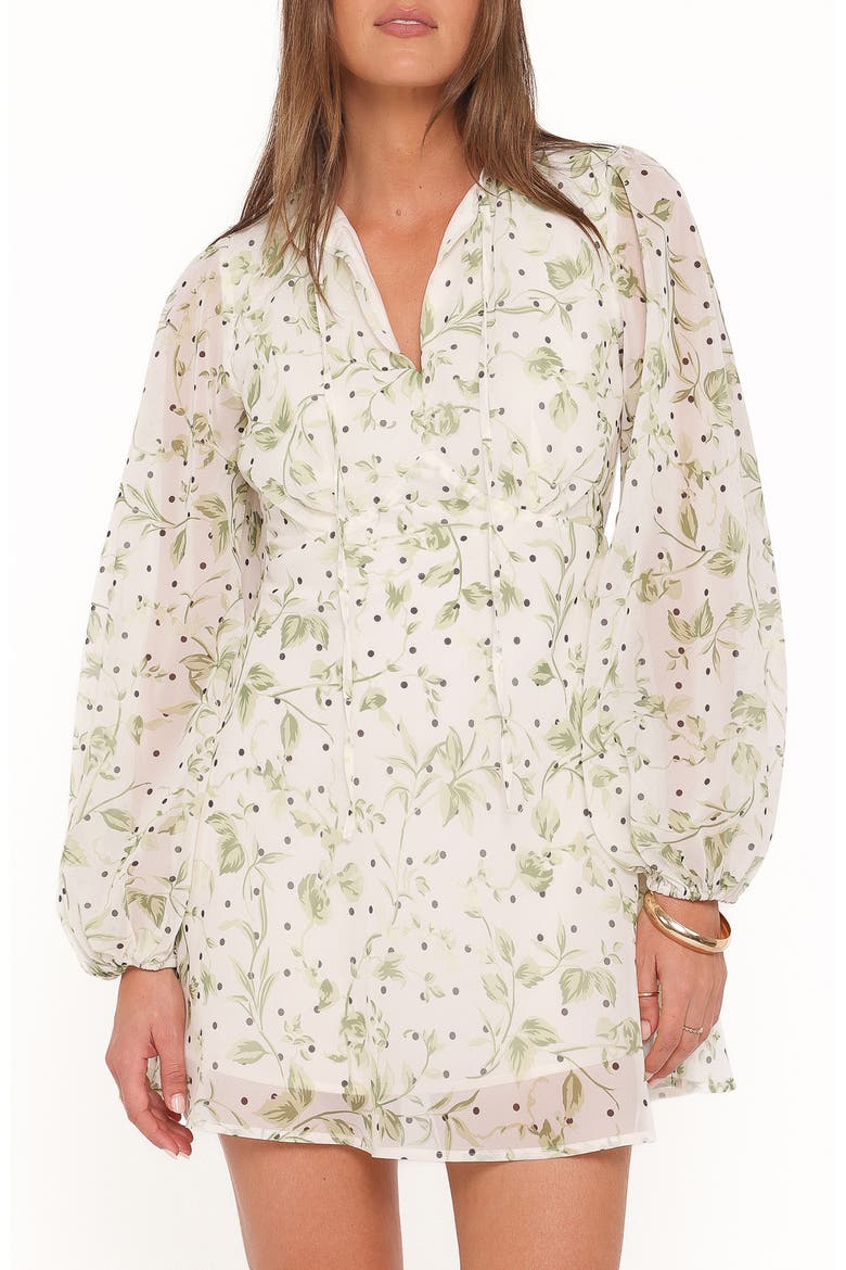 Aimee Print Long Sleeve Minidress, Main, color, GREEN LEAF