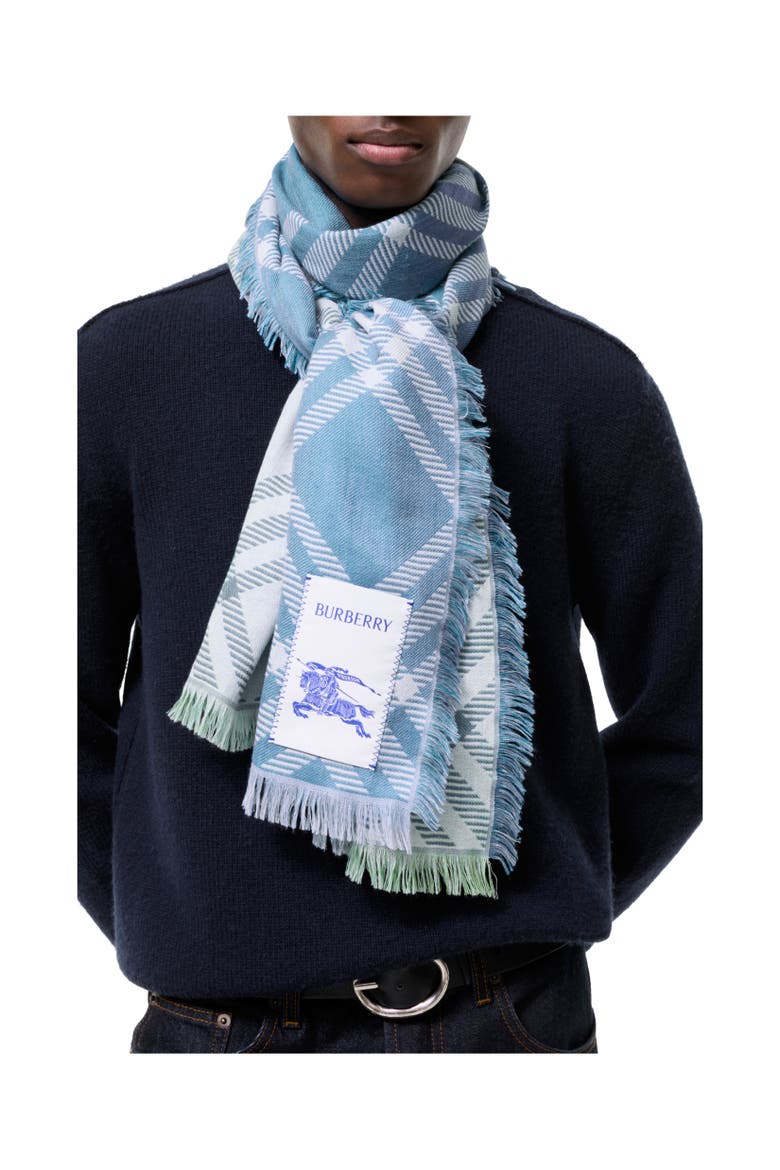 Gradient Check Wool Silk Scarf, Alternate, color, Racquet green