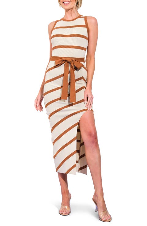 Striped Tie Waist Maxi Dress