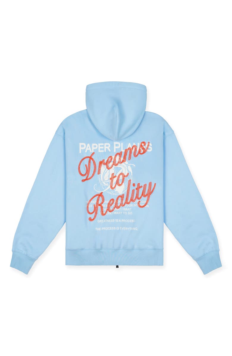 PAPER PLANES Dreams to Reality graphic Front Zip Hoodie, Alternate, color, Light Blue