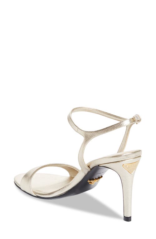 Prada Saffiano Metallic Leather Ankle Strap Sandal In Gold