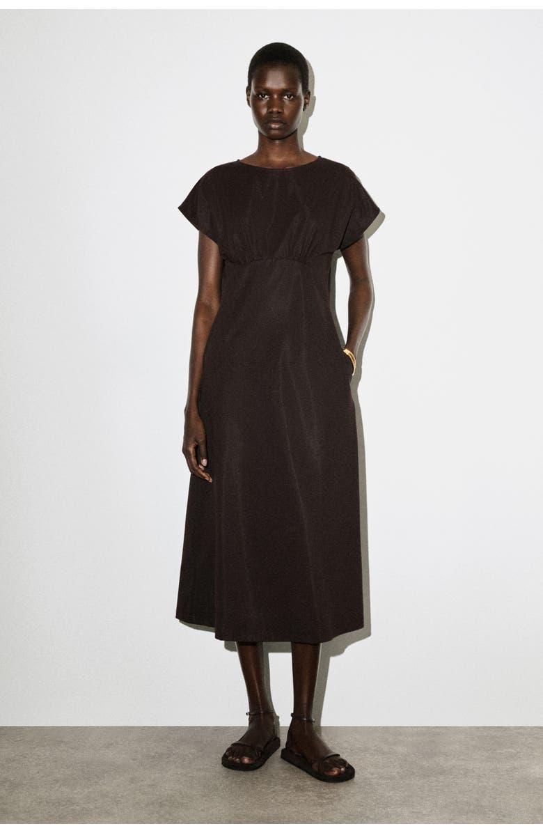 COS Sculpted Gathered Jersey Midi Dress, Main, color, Brown
