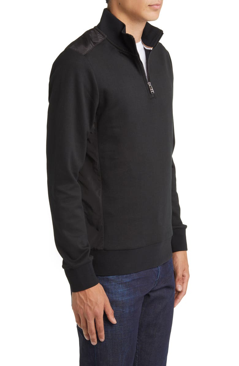 BOSS Sidney Half Zip Cotton Blend Pullover, Alternate, color, Black