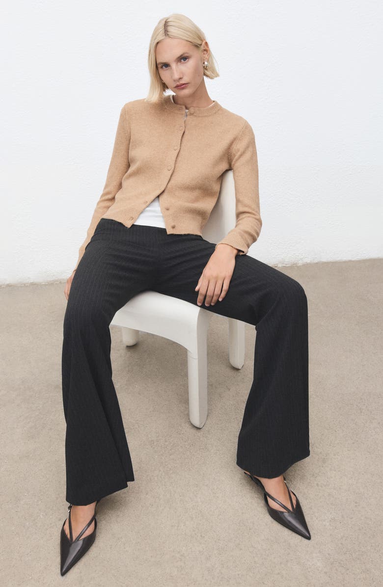 MANGO Covered Button Crewneck Cardigan, Alternate, color, Medium Brown