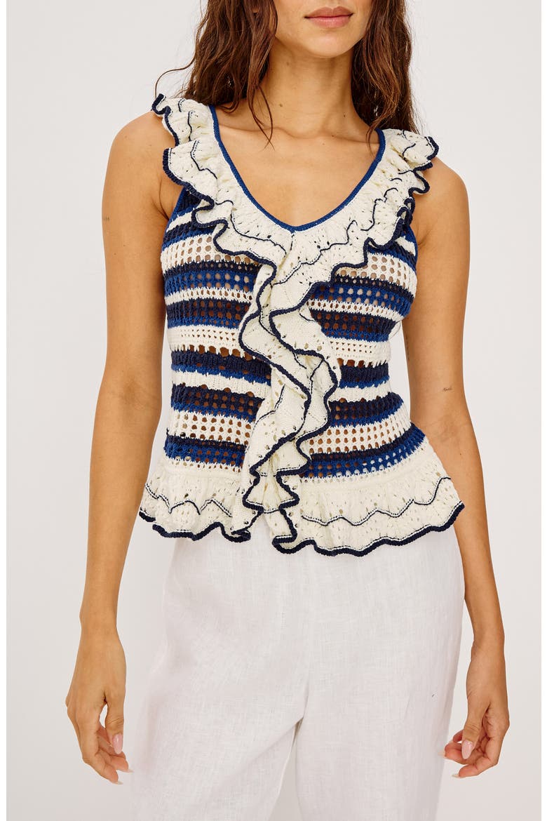 Luci Ruffle Trim Knit Tank, Main, color, CRETE STRIPE