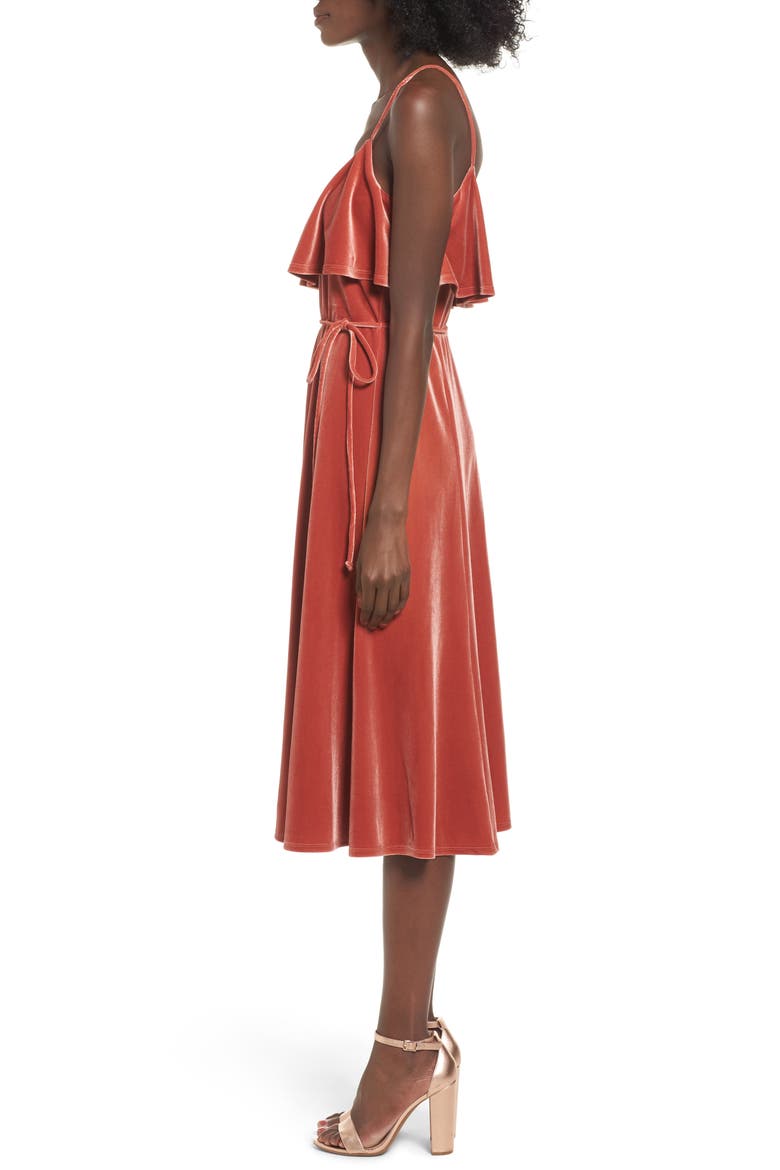 Velvet Midi Dress, Alternate, color, RUST MARSALA