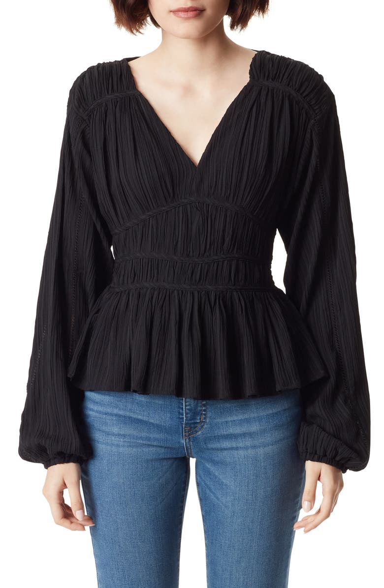 Sam Edelman Evie Long Sleeve Plissé Peplum Top, Main, color, 