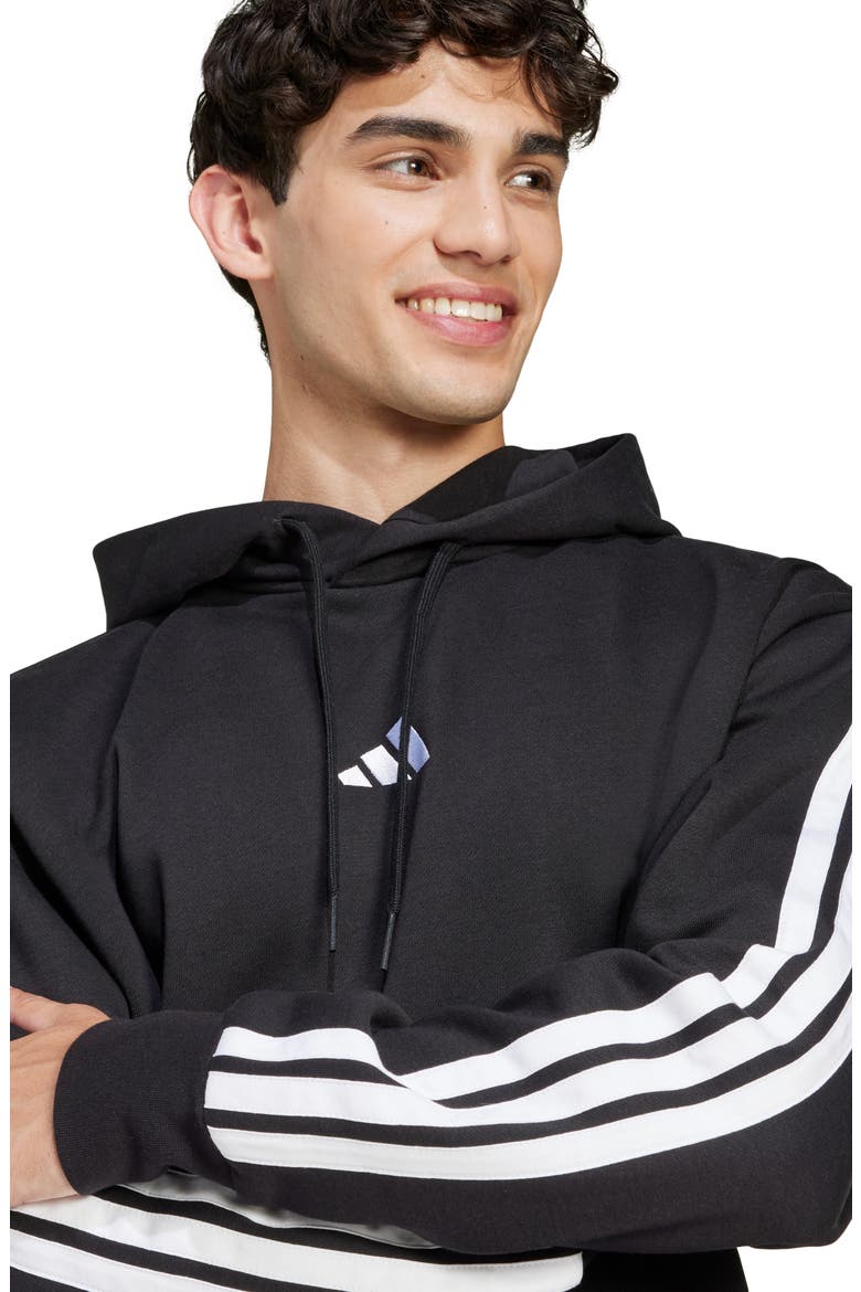 Essential 3-Stripes Fleece Hoodie, Alternate, color, BLACK/WHIT