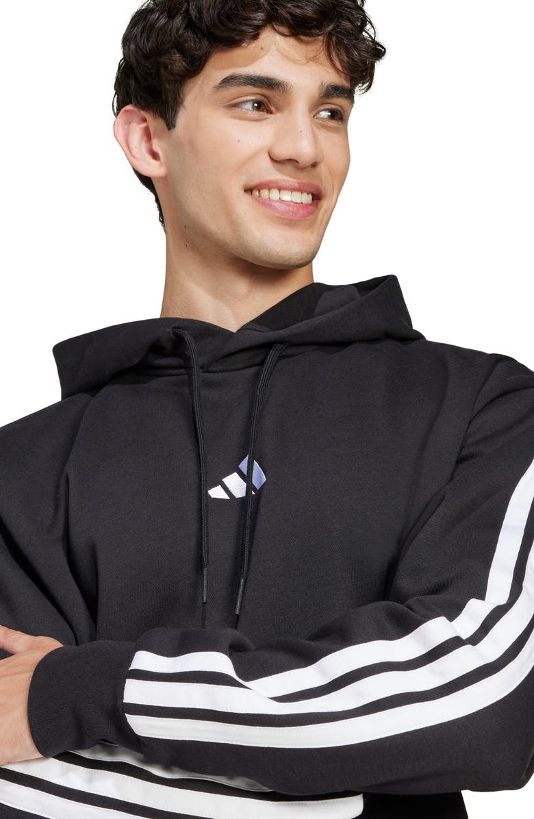adidas Essential 3-Stripes Fleece Hoodie, Alternate, color, Black/ White Center Logo