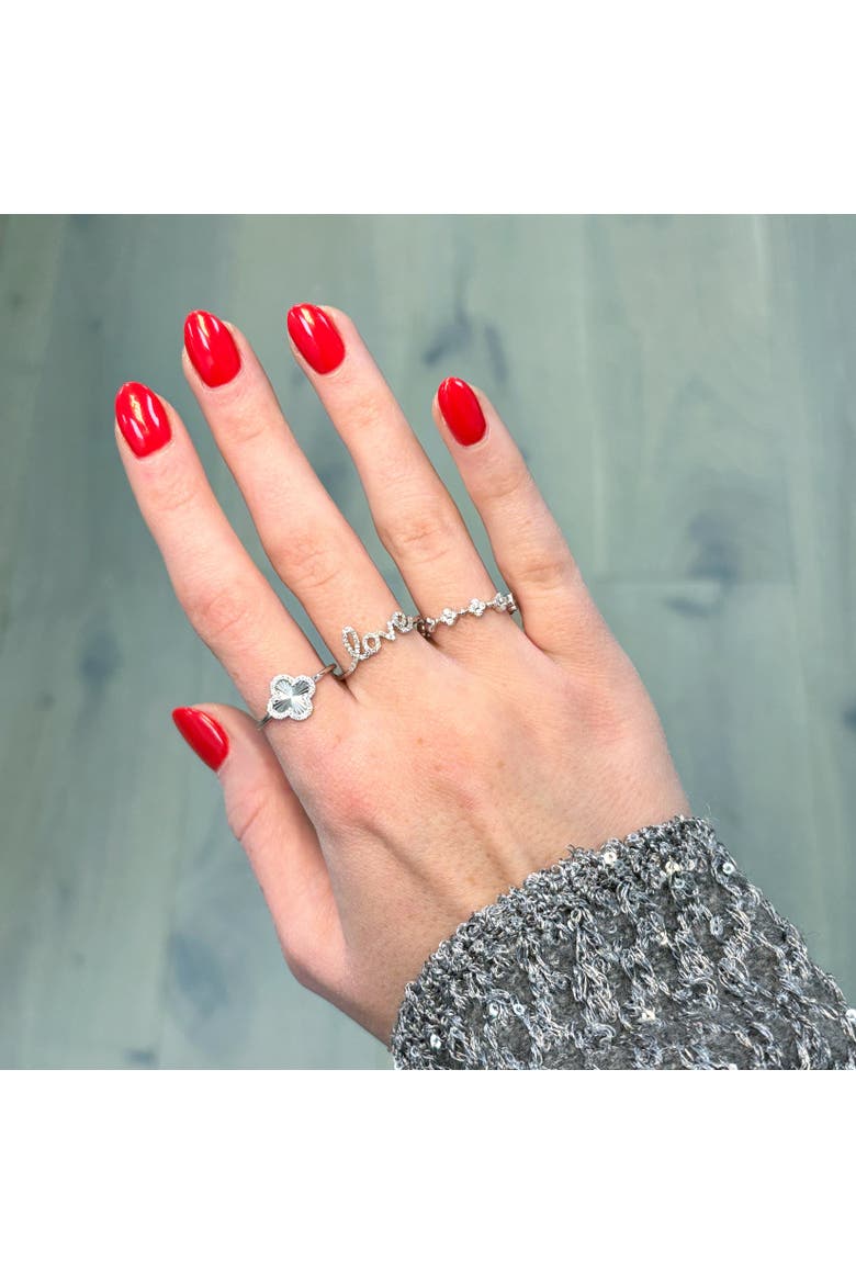 Fluted Gold Diamond Clover Ring, Alternate, color, White Gold