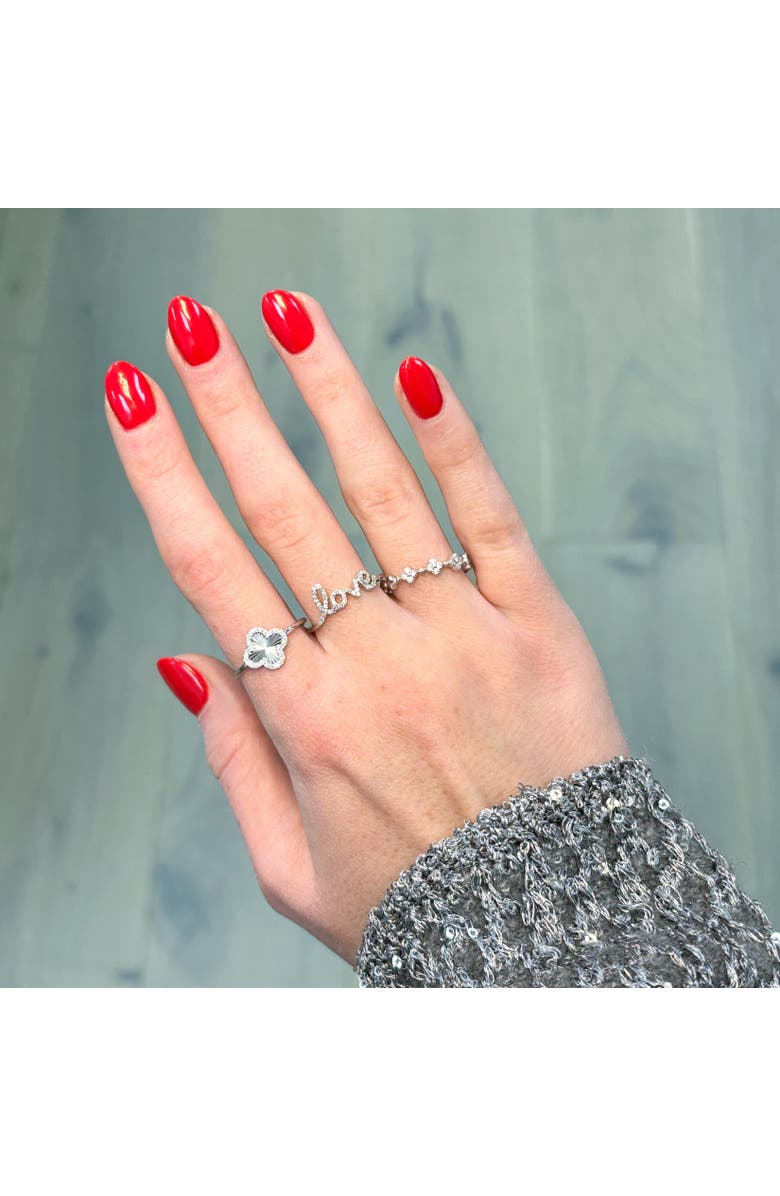 The Lovery Fine Jewelry Fluted Gold Diamond Clover Ring, Alternate, color, White Gold