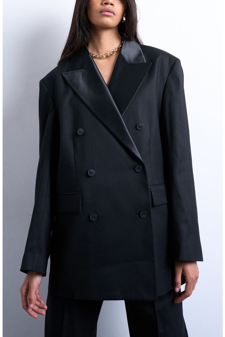 Double Breasted Tuxedo Blazer, Alternate, color, BLACK