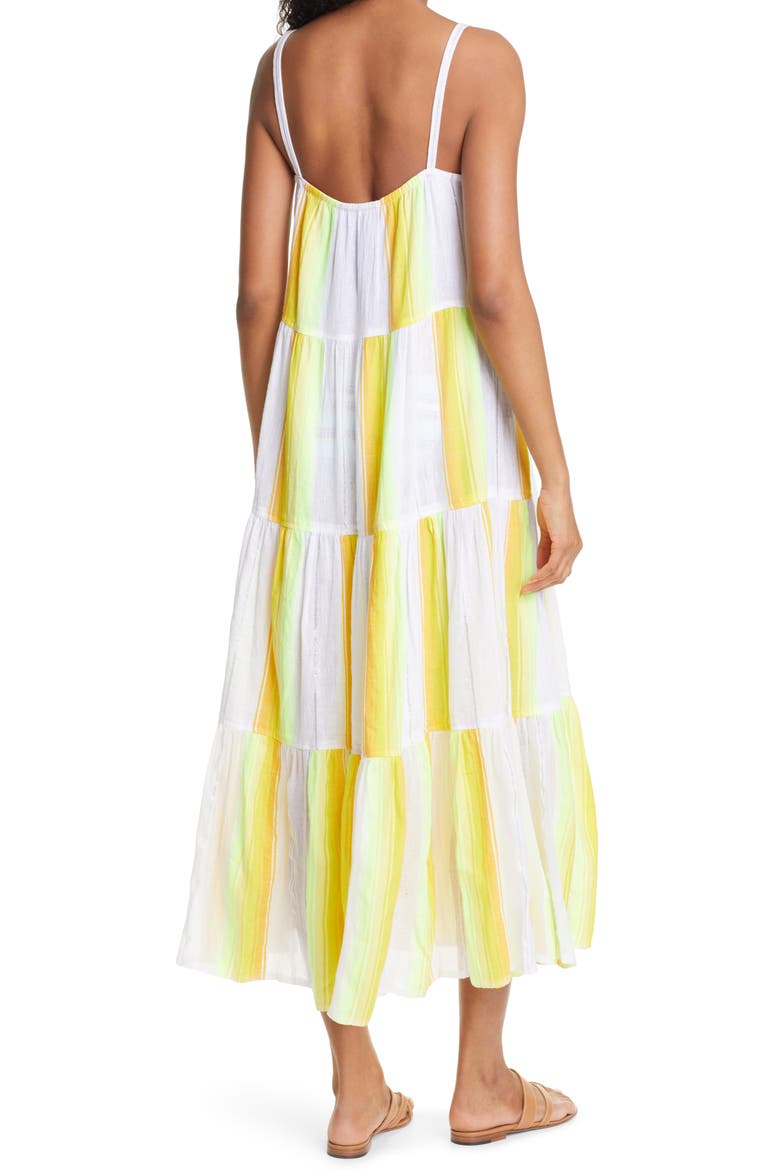 Mazaa Cascade Stripe Tiered Midi Cover-Up Dress, Alternate, color, YELLOW