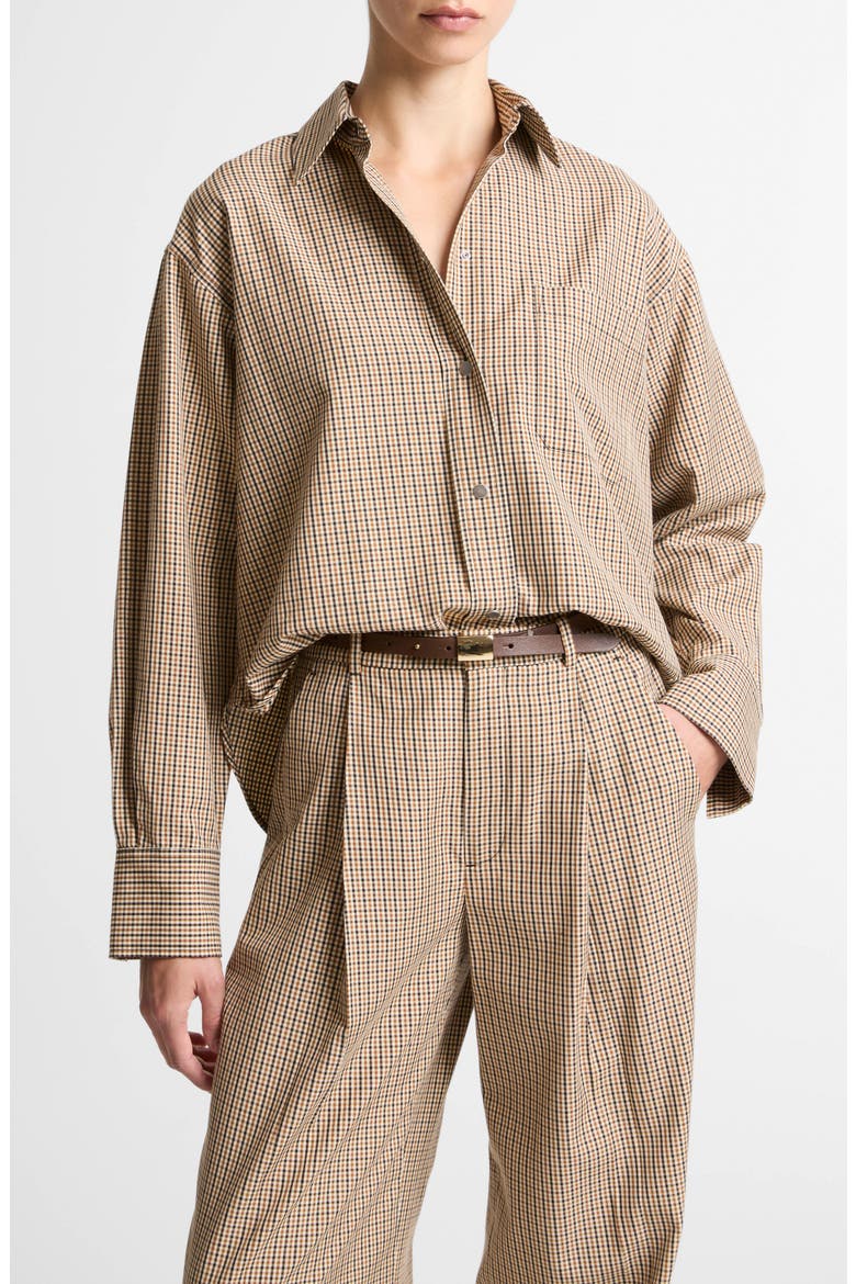 Plaid Oversize Crop Cotton Blend Snap-Up Shirt, Main, color, LT WHEATSTONE CHECK