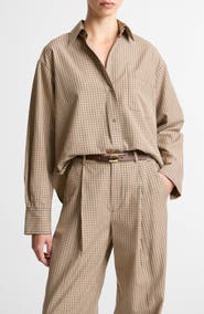 Vince Plaid Oversize Crop Cotton Blend Snap-Up Shirt