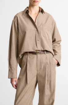 Plaid Oversize Crop Cotton Blend Snap-Up Shirt
