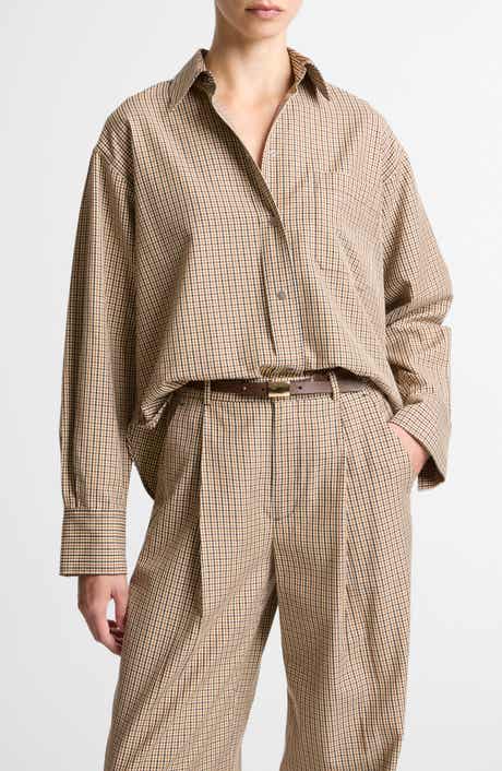 Plaid Oversize Crop Cotton Blend Snap-Up Shirt