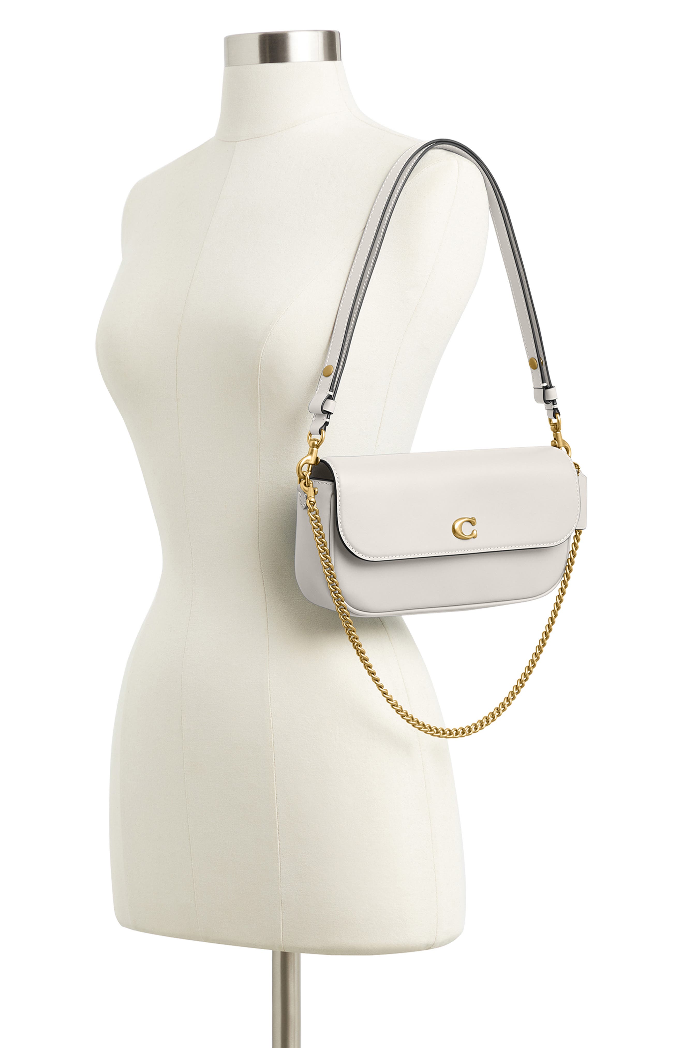 COACH Brook Refined Calf Leather Flap Chain Bag, Alternate, color, B4/ Chalk