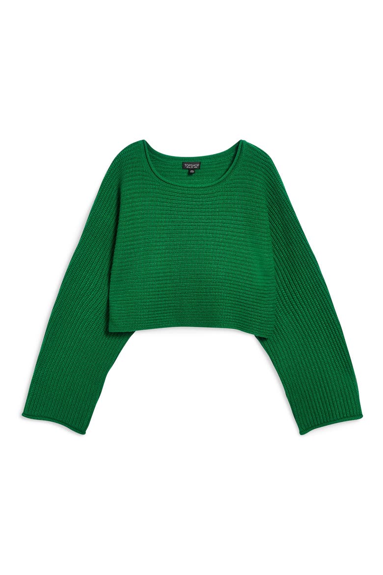Roll Edge Crop Sweater, Alternate, color, GREEN