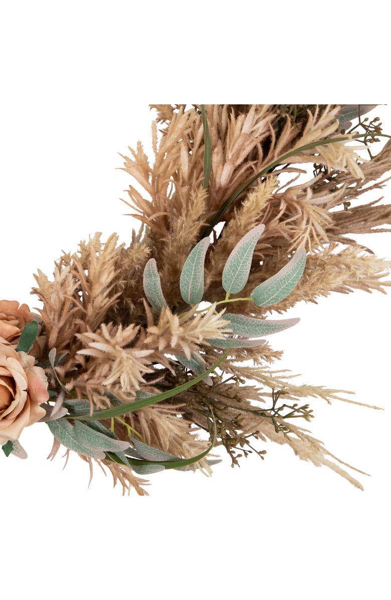Northlight Fall Harvest Pale Rose and Thistle with Foliage Artificial Wreath, 24-Inch, Unlit, Alternate, color, Beige