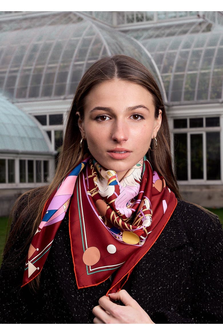 "Pop Pony" Silk Twill Large Silk Scarf, Alternate, color, Burgundy