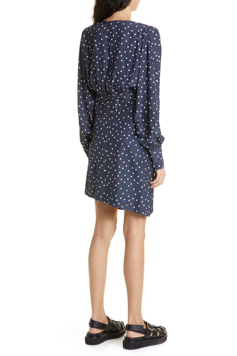 Asymmetric Drape Long Sleeve Minidress, Alternate, color, NAVY/ WHITE DOT