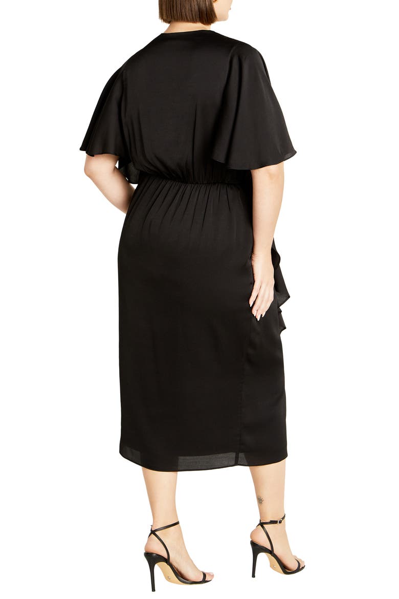 Holland Sateen Faux Wrap Midi Dress, Alternate, color, BLACK