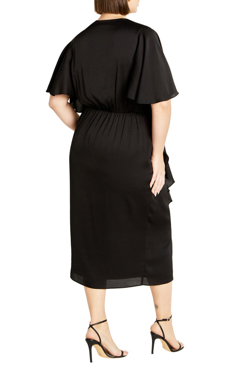 City Chic Holland Sateen Faux Wrap Midi Dress, Alternate, color, Black