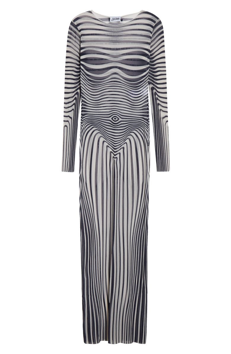 Jean Paul Gaultier Re-Edition Body Morphing Trompe l'Oeil Long Sleeve Mesh Dress, Main, color, Ecru/ Navy