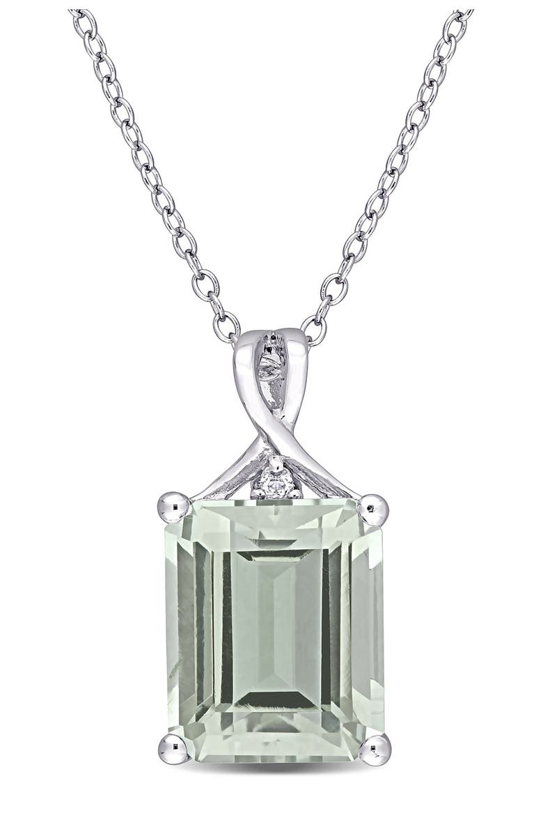 DELMAR Sterling Silver Baguette Cut Prasiolite Pendant Necklace, Main, color,