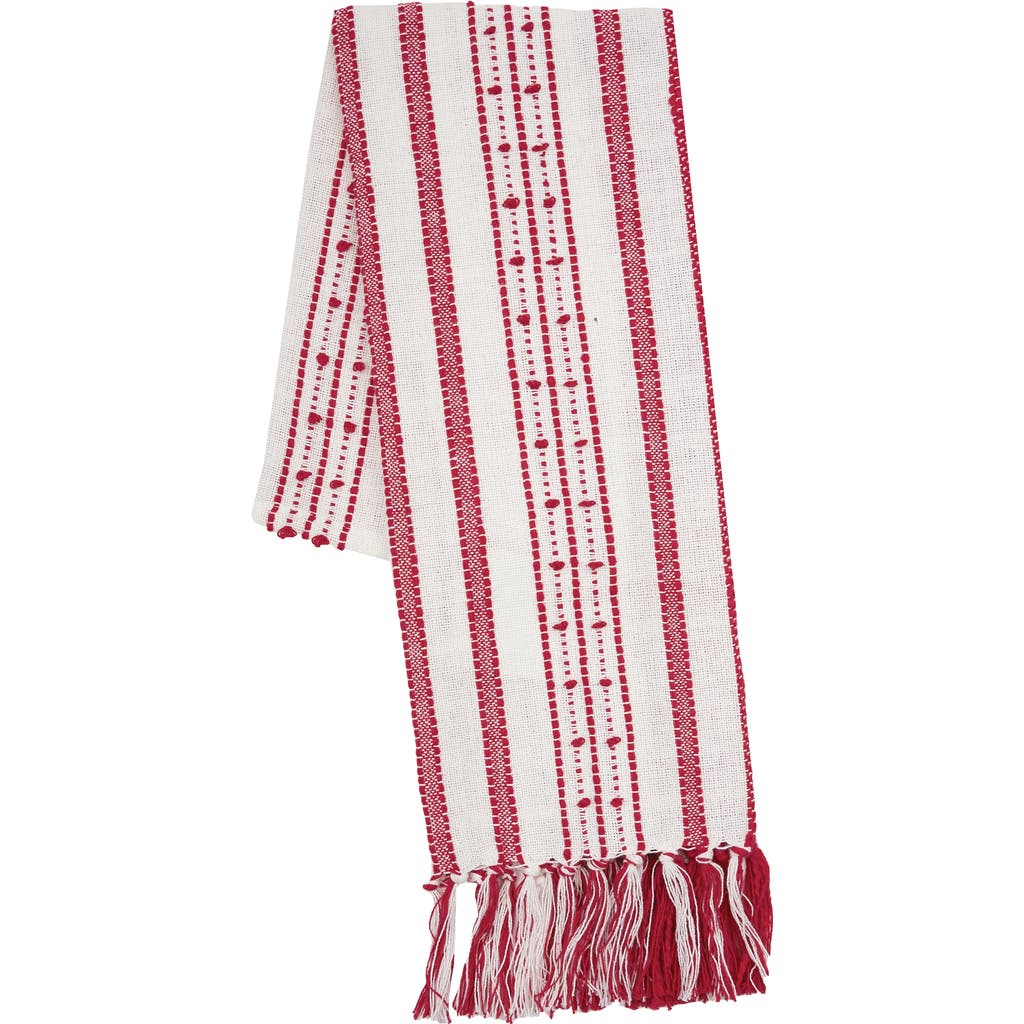 Carol & Frank Oriana Ruby Tassel Christmas Embroidered Cotton Waffle Weave Dishtowel In Red