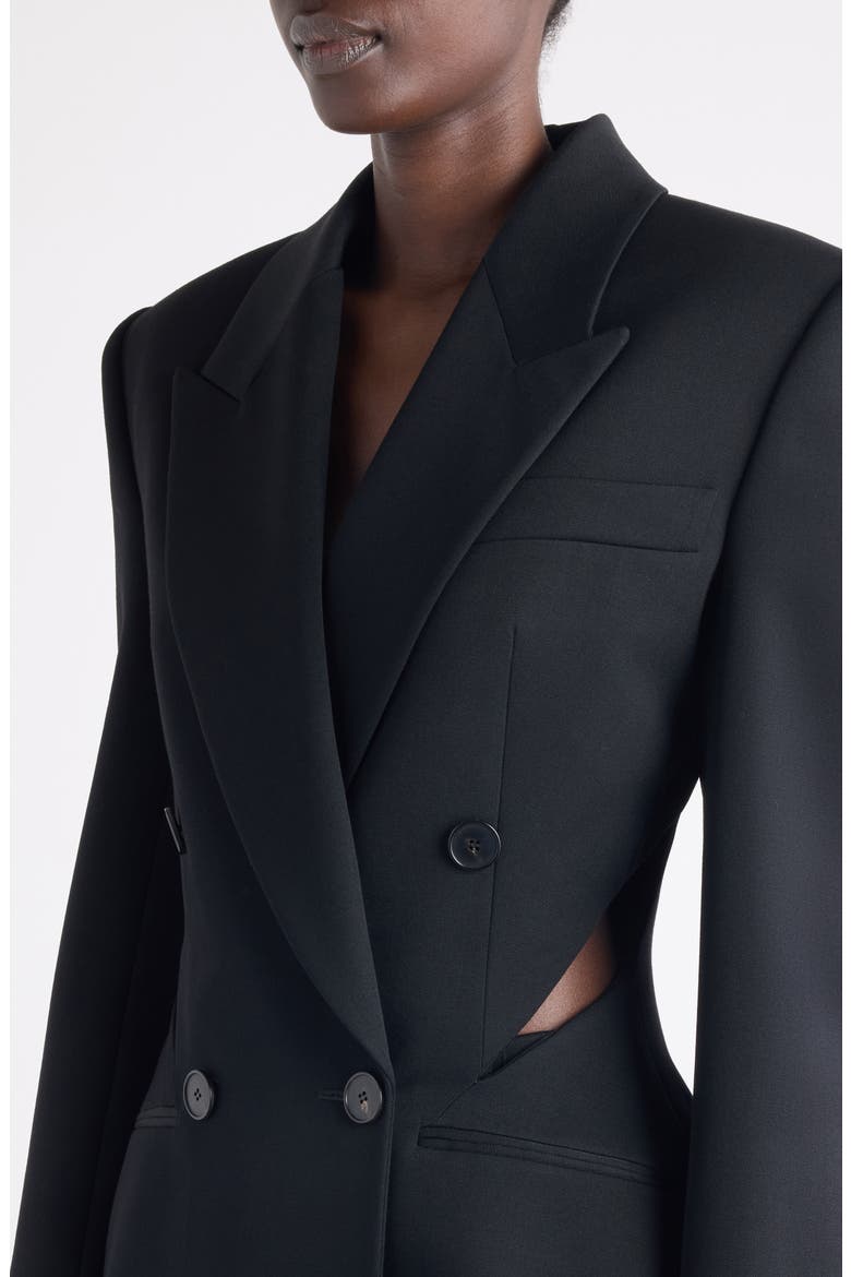 Double Breasted Slashed Wool Blazer, Alternate, color, BLACK